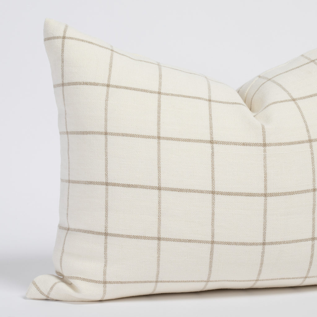 Butler cream and beige windowpane check linen lumbar pillow : view 2