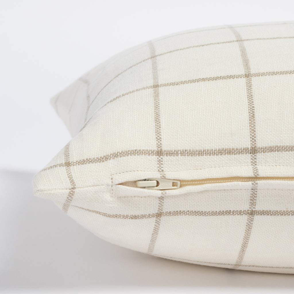 Butler cream and beige windowpane check linen lumbar pillow : view 3