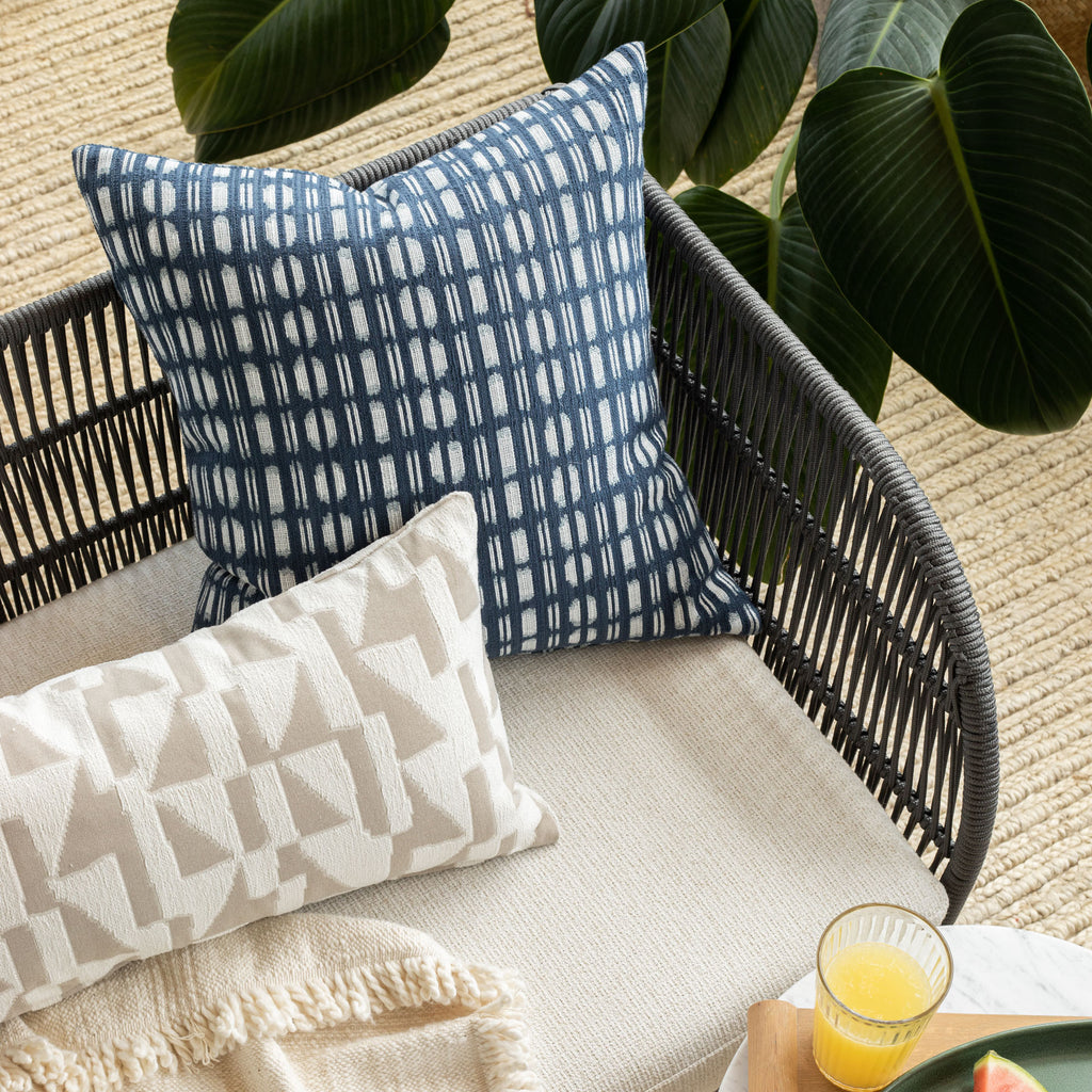Outdoor vignette - blue and white modern indoor outdoor pillows