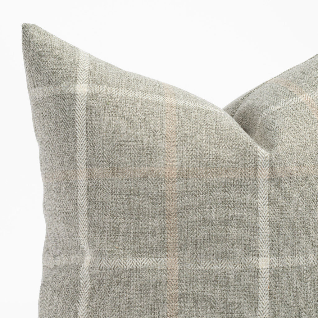 a grey plaid with cream and camel beige throw pillow 