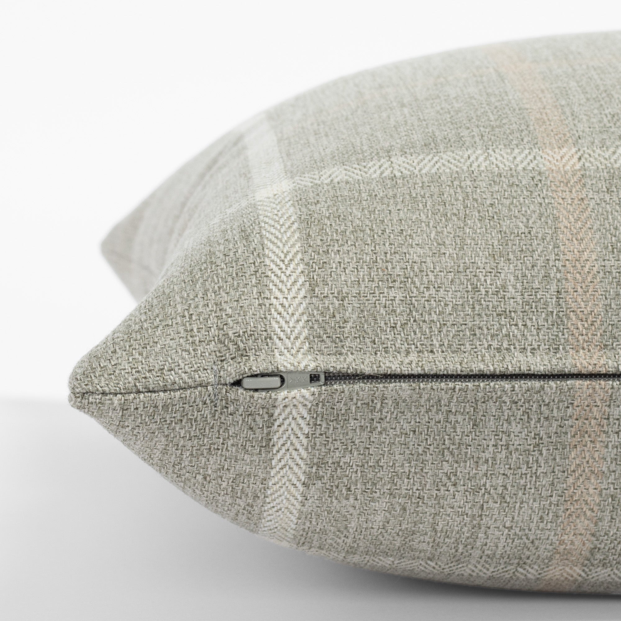 Camden Plaid flagstone pillow zipper detail