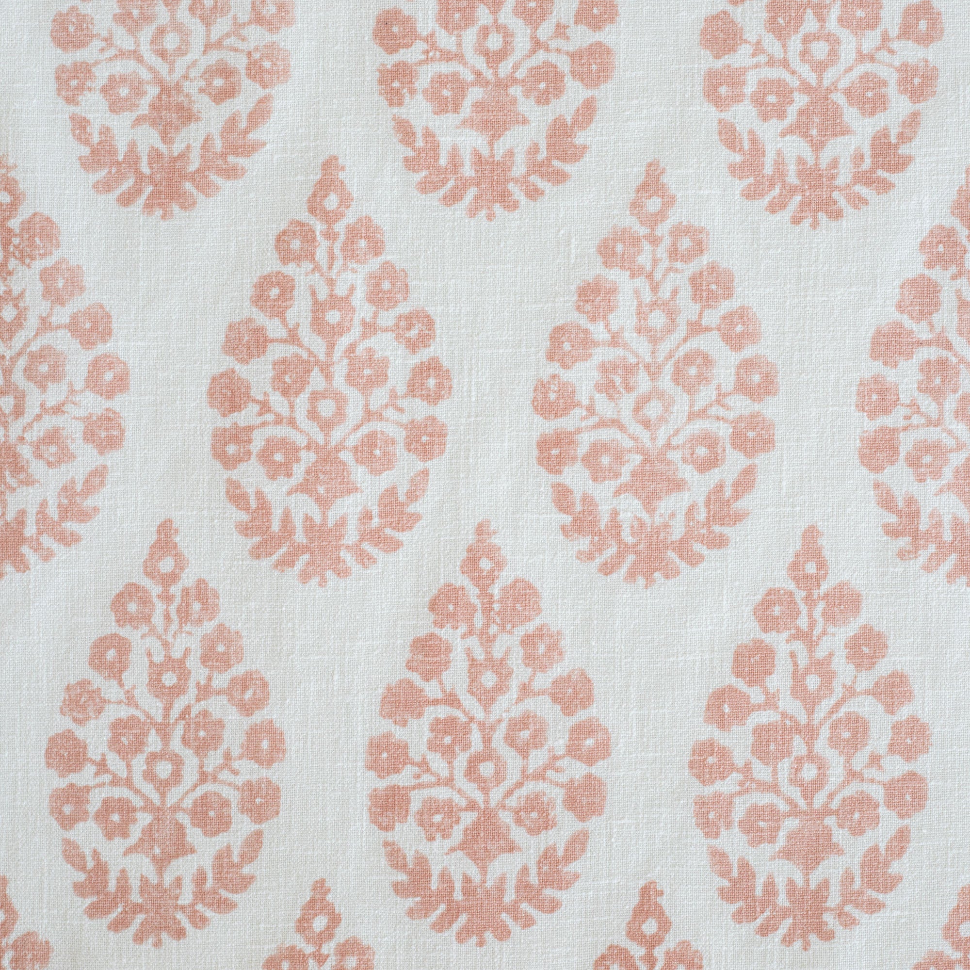 Chandra Fabric Blush Pink, a white with pink floral block print motif drapery fabric : view 4
