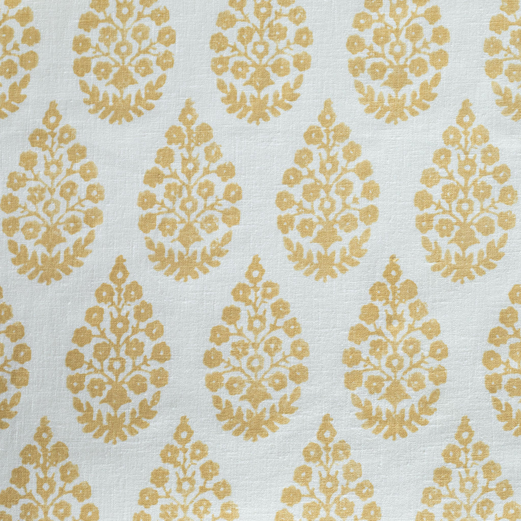Chandra gold ochre yellow and cream  floral block print drapery fabric : view 6