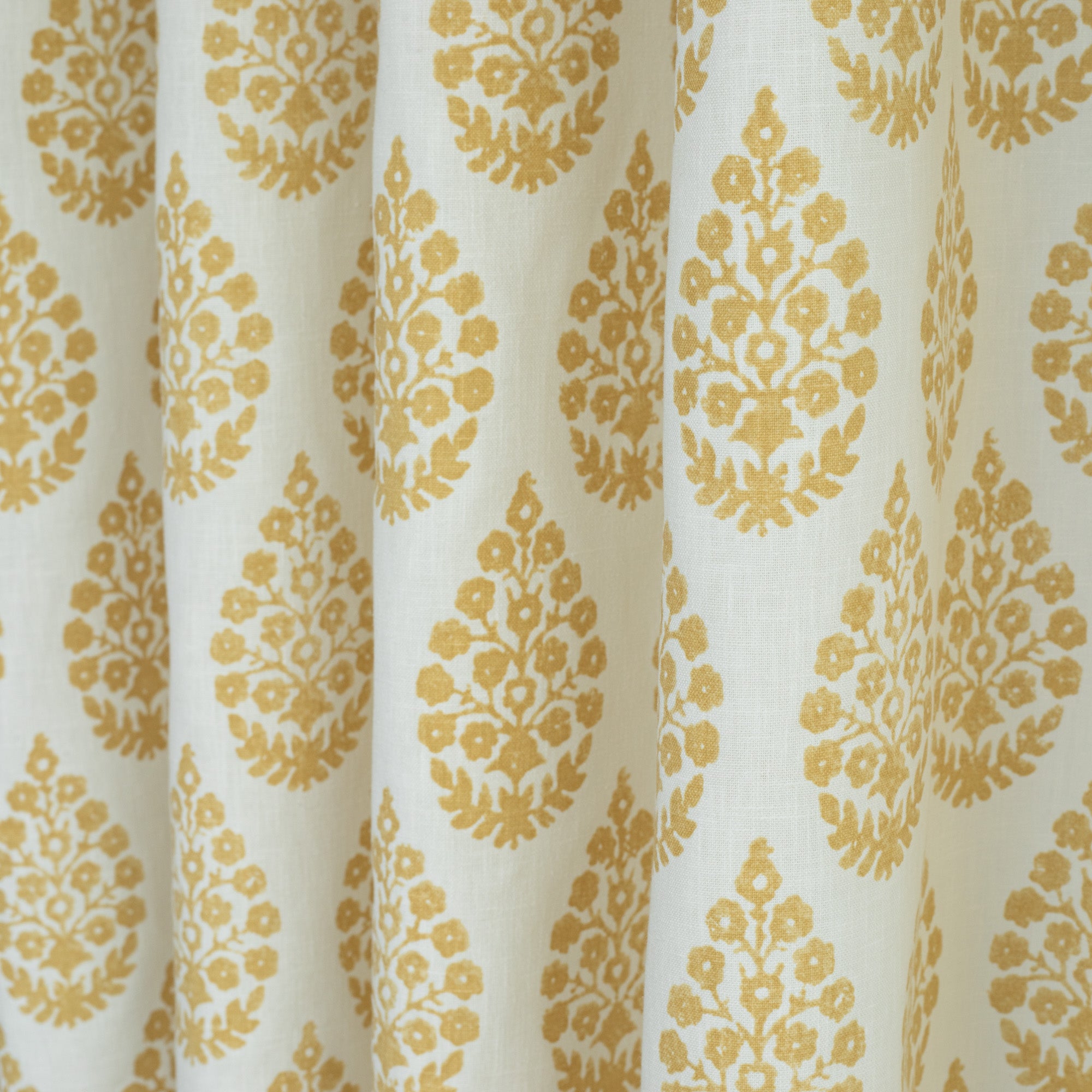 Chandra gold ochre yellow and cream  floral block print drapery fabric : view 2