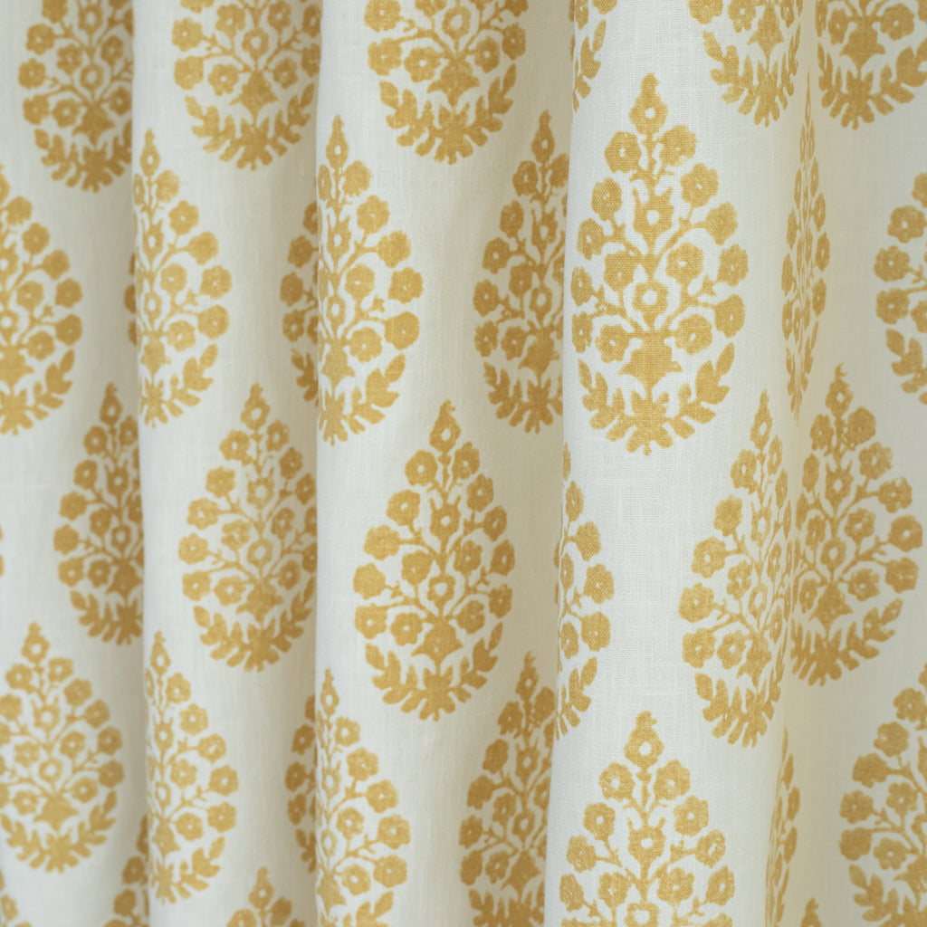 Chandra gold ochre yellow and cream  floral block print drapery fabric : view 2