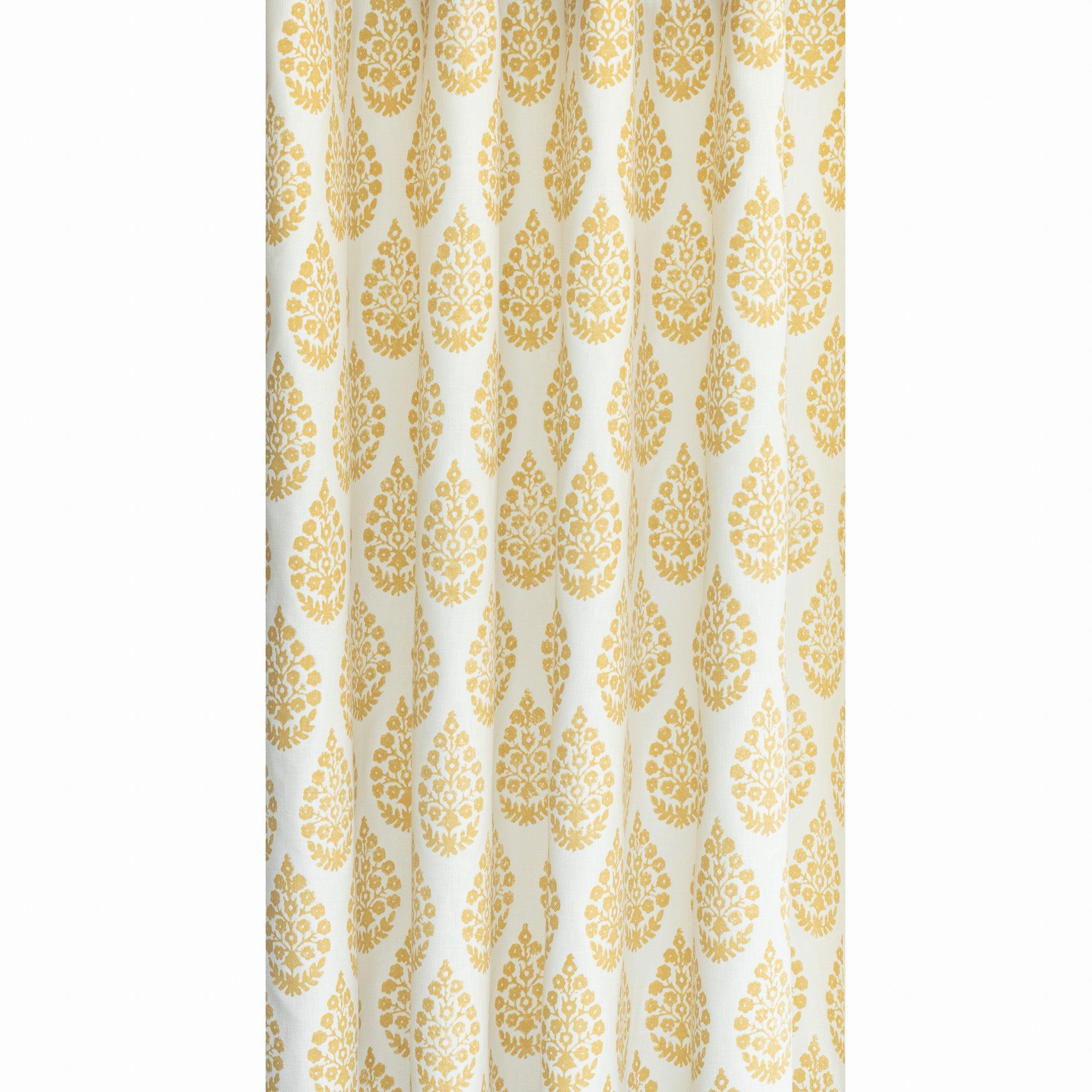 Chandra gold ochre yellow and cream floral block print curtain fabric from Tonic Living
