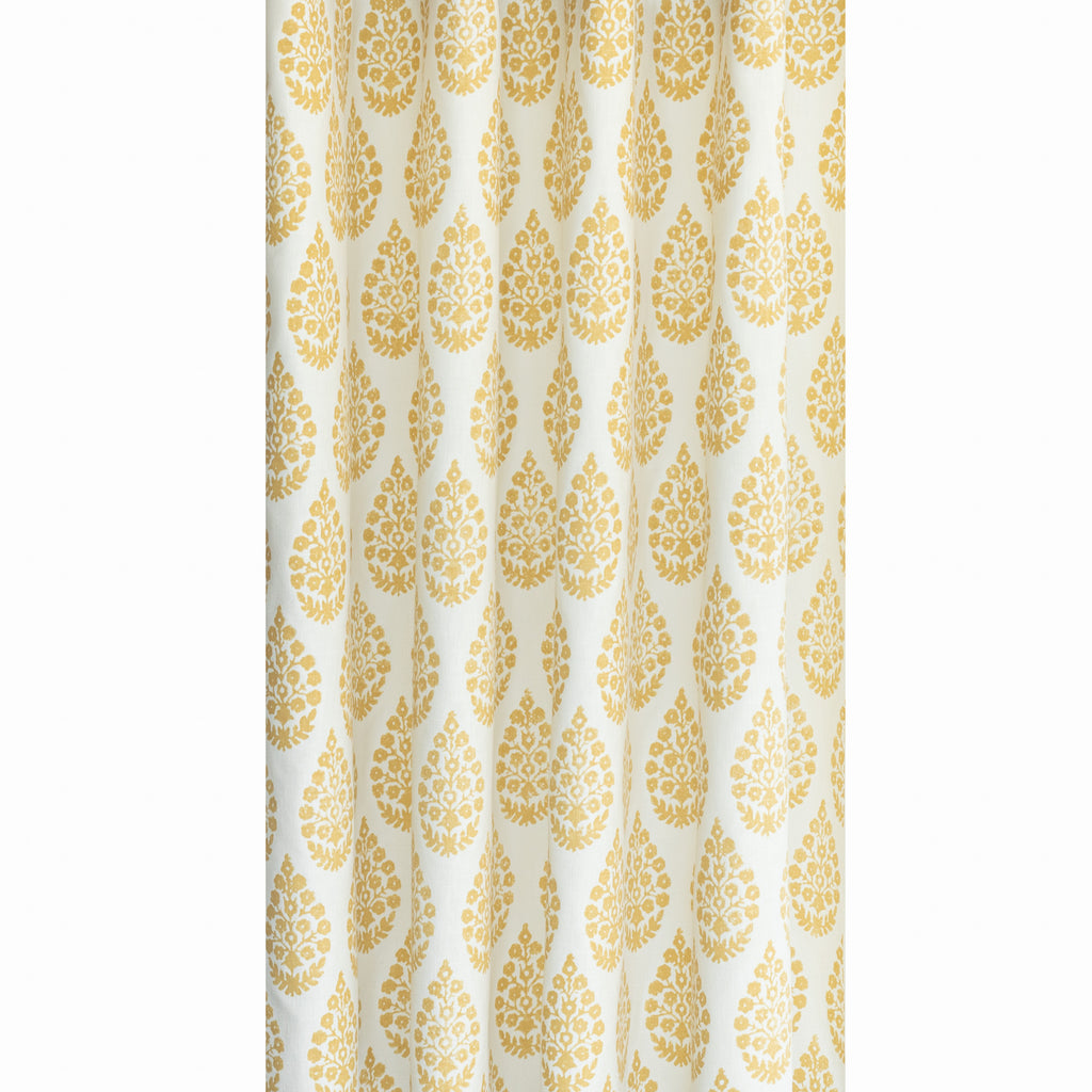 Chandra gold ochre yellow and cream floral block print curtain fabric from Tonic Living