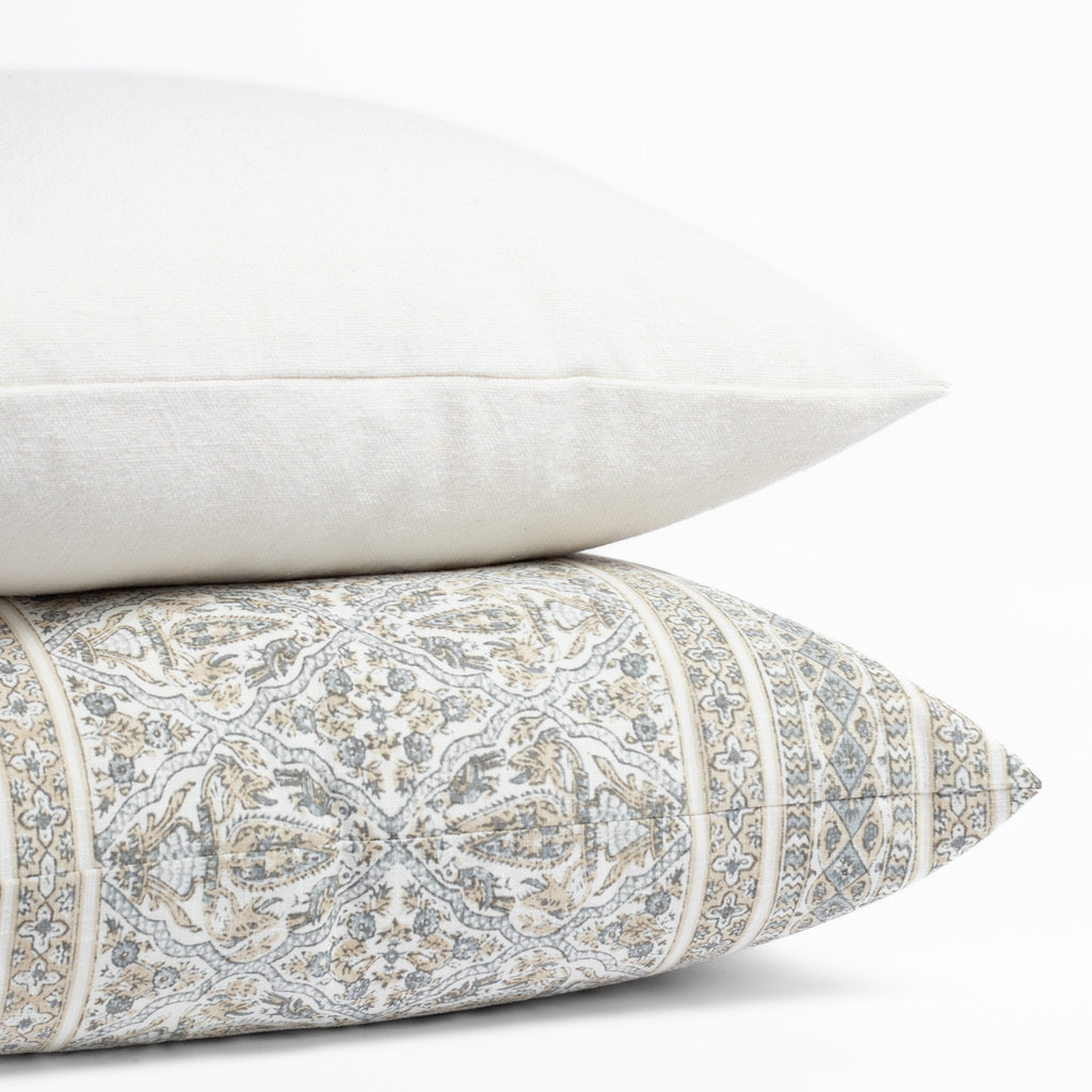 pillow pairing : a solid white and grey natural block print throw pillow combo