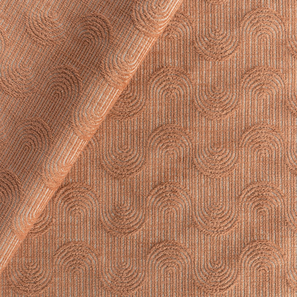 Cordoba Arch Fabric Terracotta, a clay pink, chenille textured, flowing arch patterned home decor fabric from Tonic Living