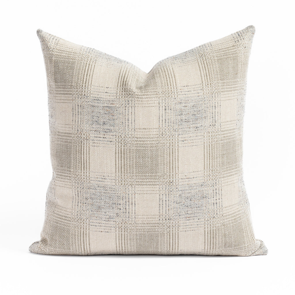 Cove 20x20 Pillow Seaside, a light grey and denim blue plaid throw pillow from Tonic Living