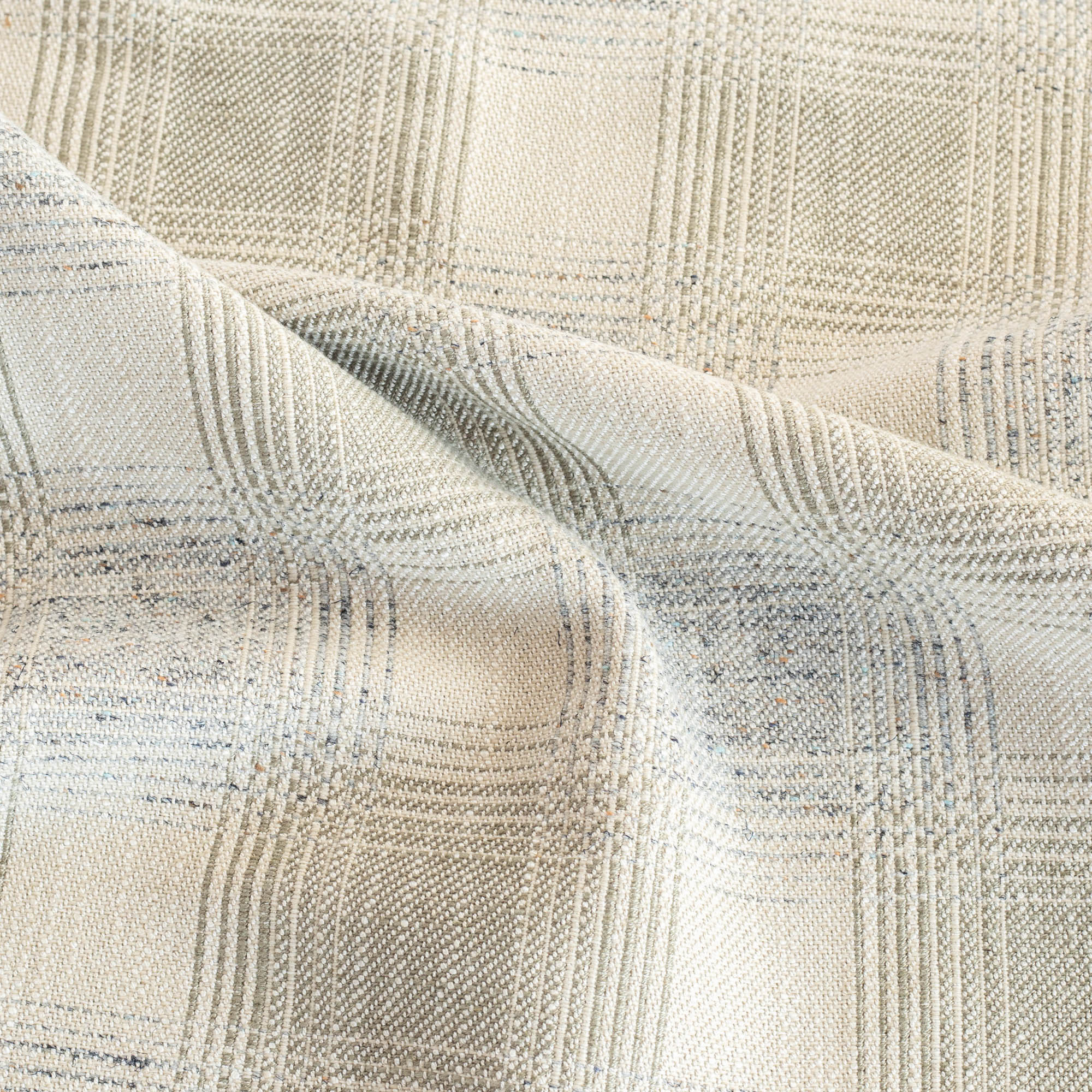 Cove Seaside Fabric, a light grey and denim blue plaid upholstery fabric from Tonic Living