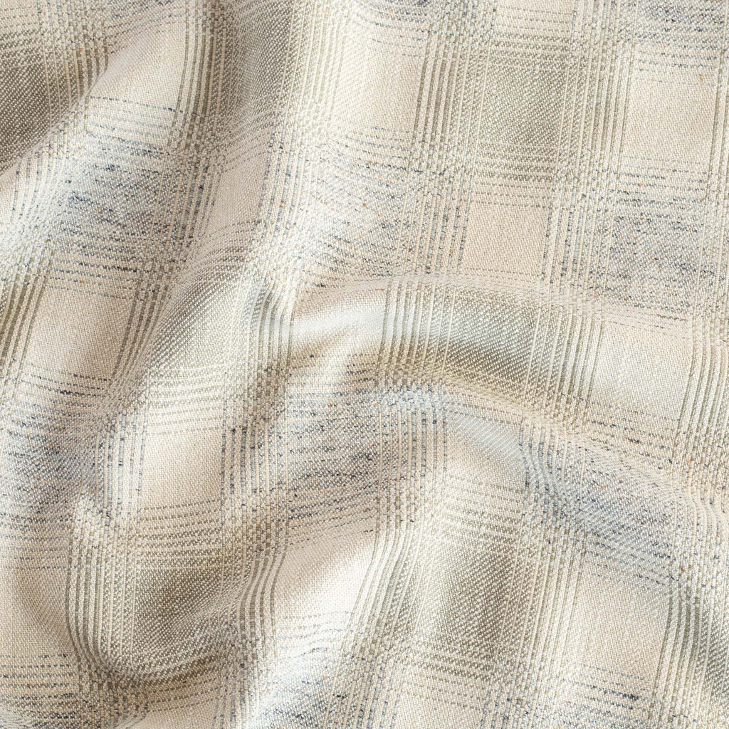 a light grey and denim blue plaid home decor fabric