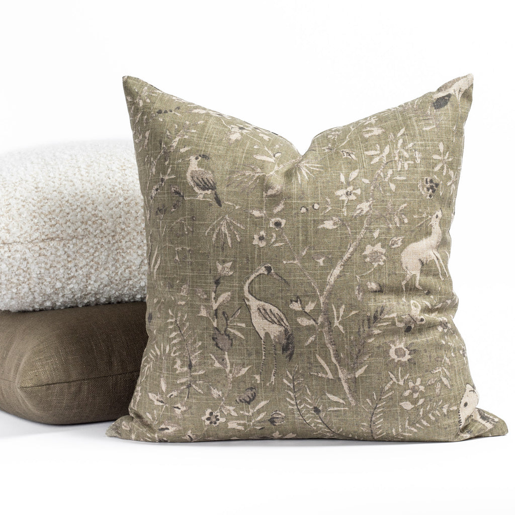 moss green and cream throw pillows from Tonic Living