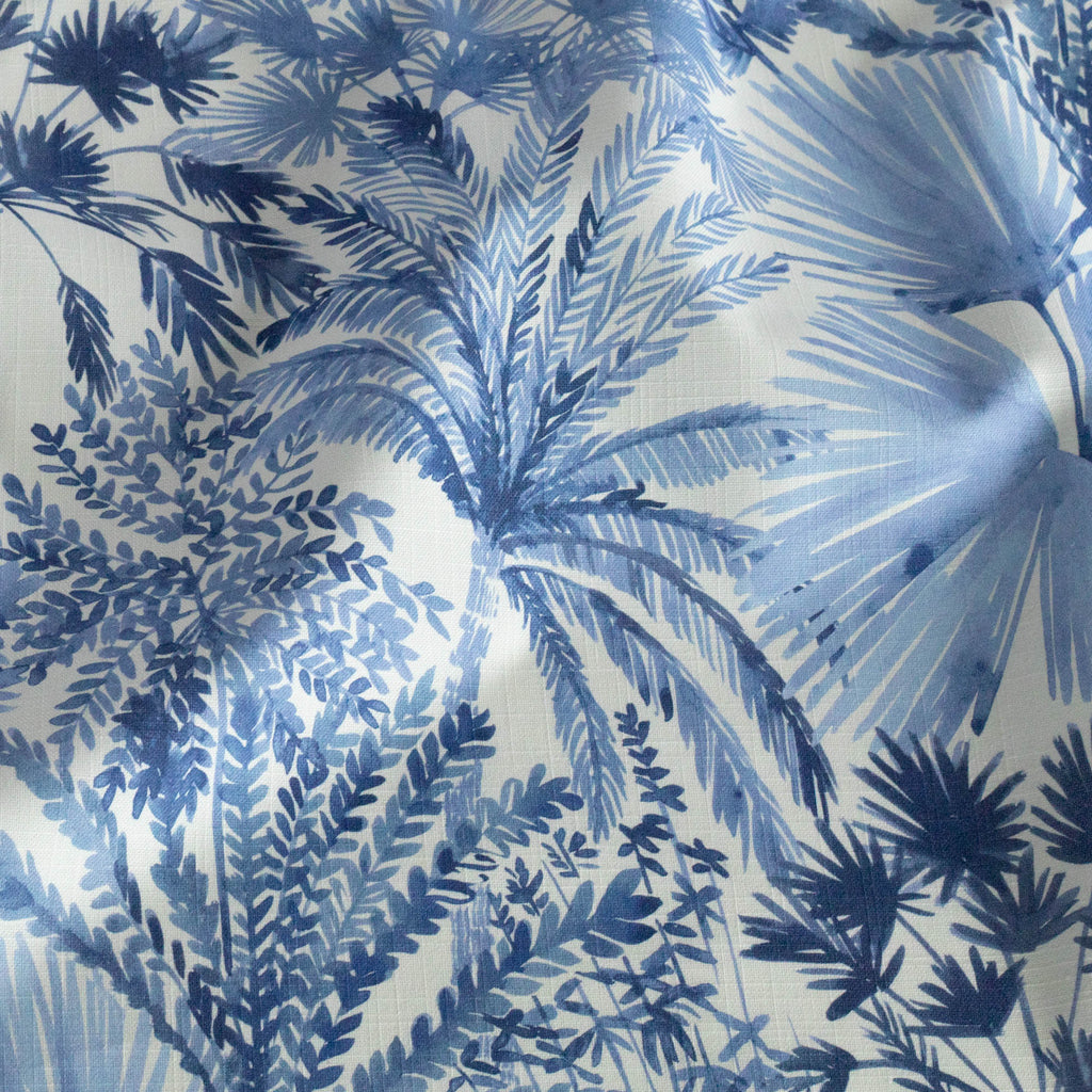 Daintree Azure Blue painterly palm leaf print cotton fabric : view 7