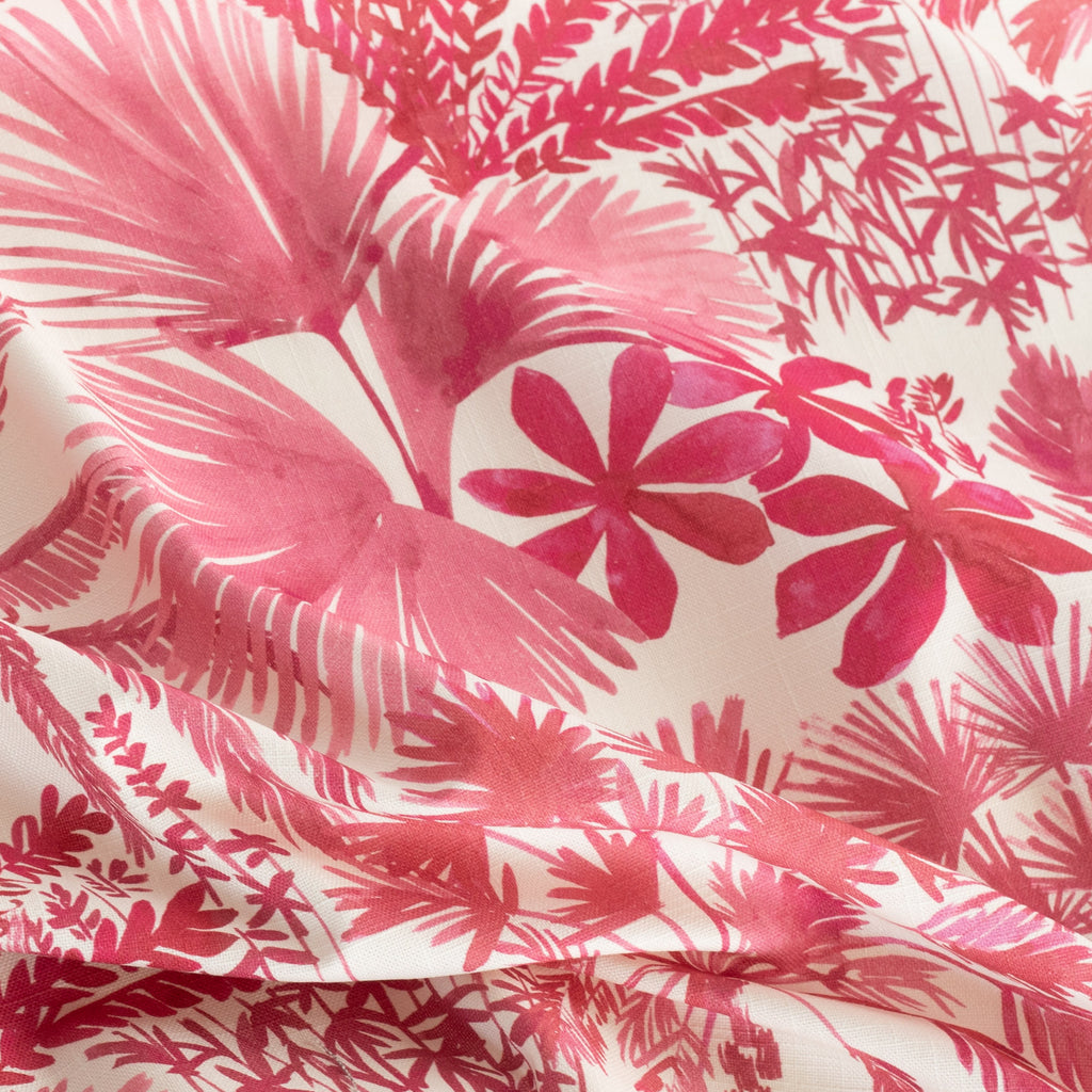 Daintree Hot Orchid painterly pink leafy print cotton fabric : view 3