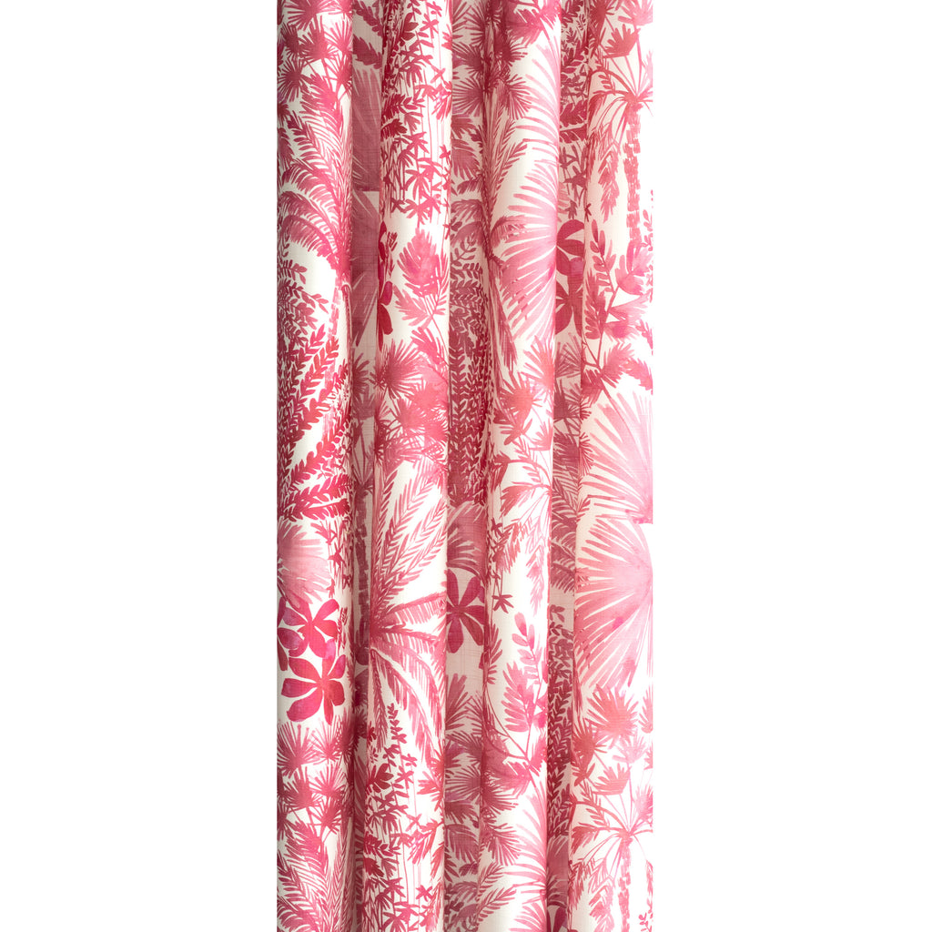 Daintree Hot Orchid painterly pink leafy print cotton fabric : drapery curtain view