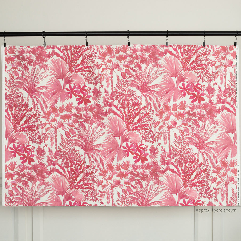 Daintree Hot Orchid painterly pink leafy print cotton fabric : 1 yard cut