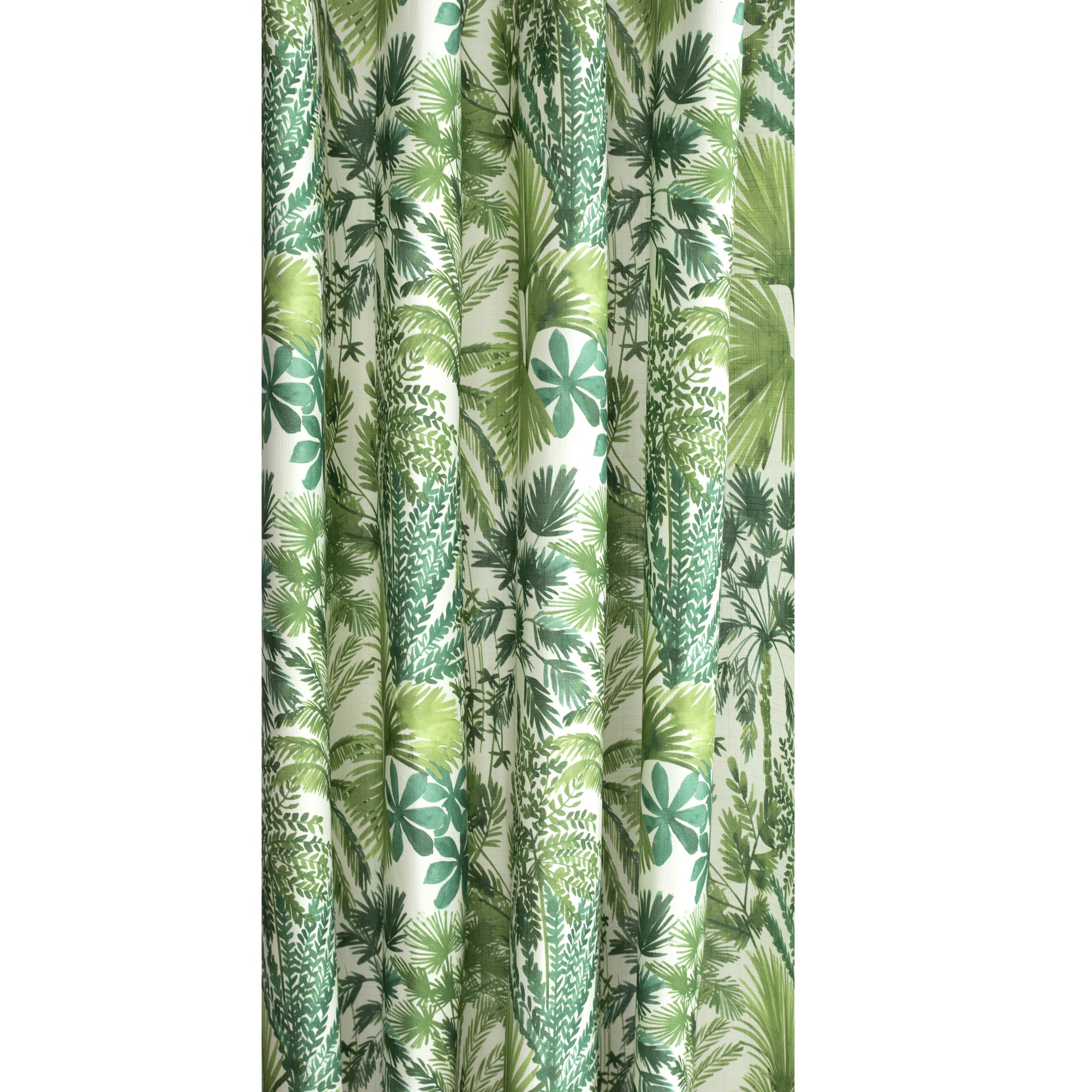 Daintree Palm Green painterly leafy print cotton fabric : drapery curtain fabric