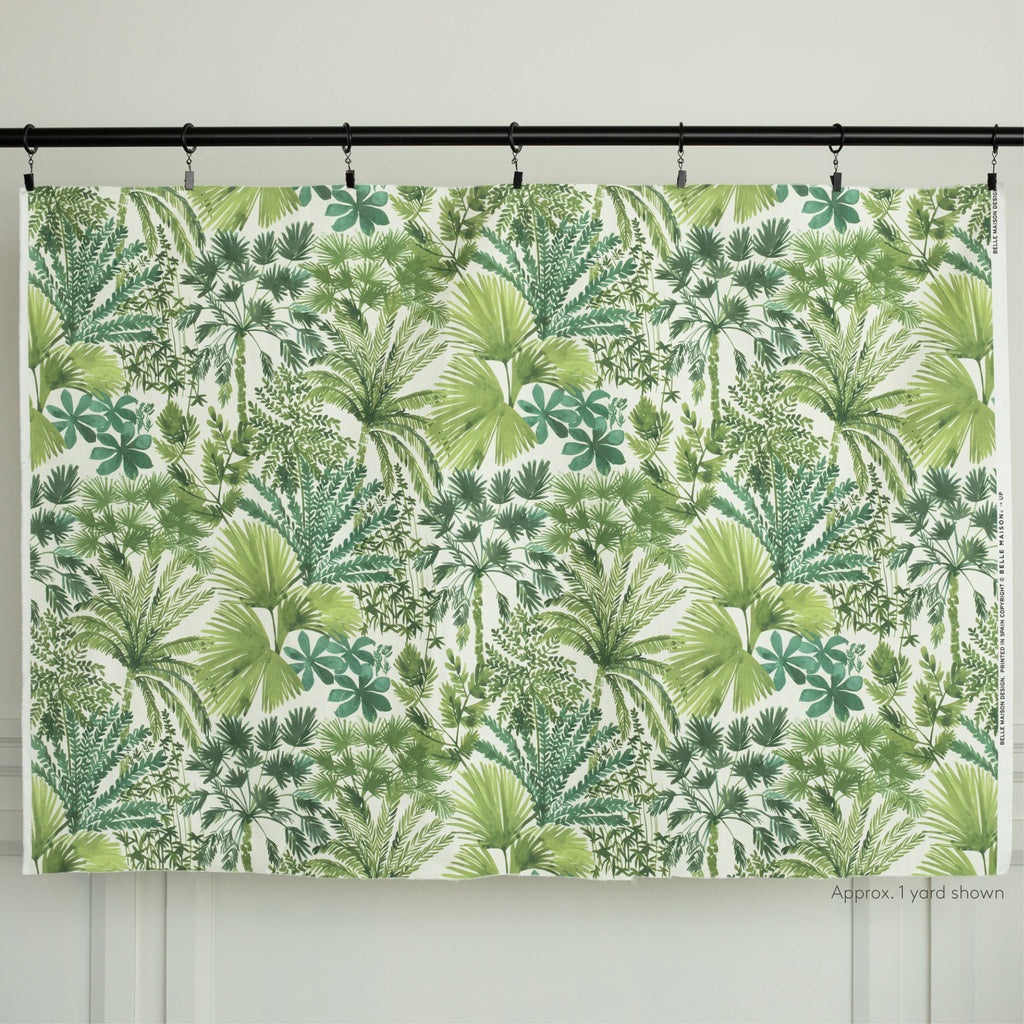 Daintree Palm Green painterly leafy print cotton fabric : 1 yard cut