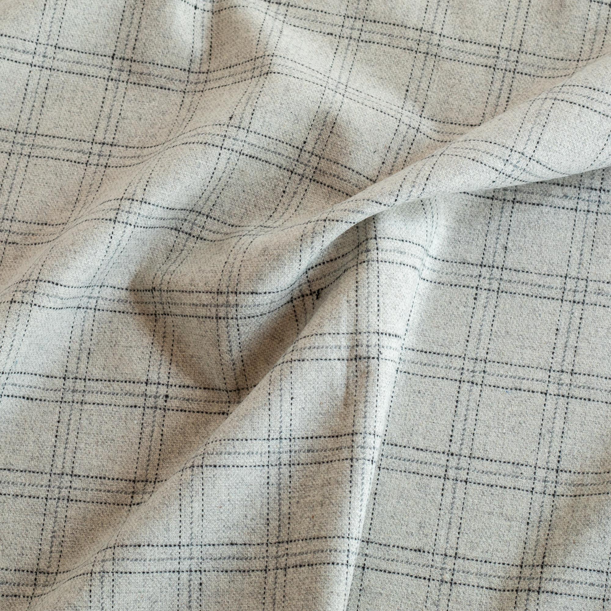 Dorset Plaid: a fog grey with fine blue and charcoal lines fabric