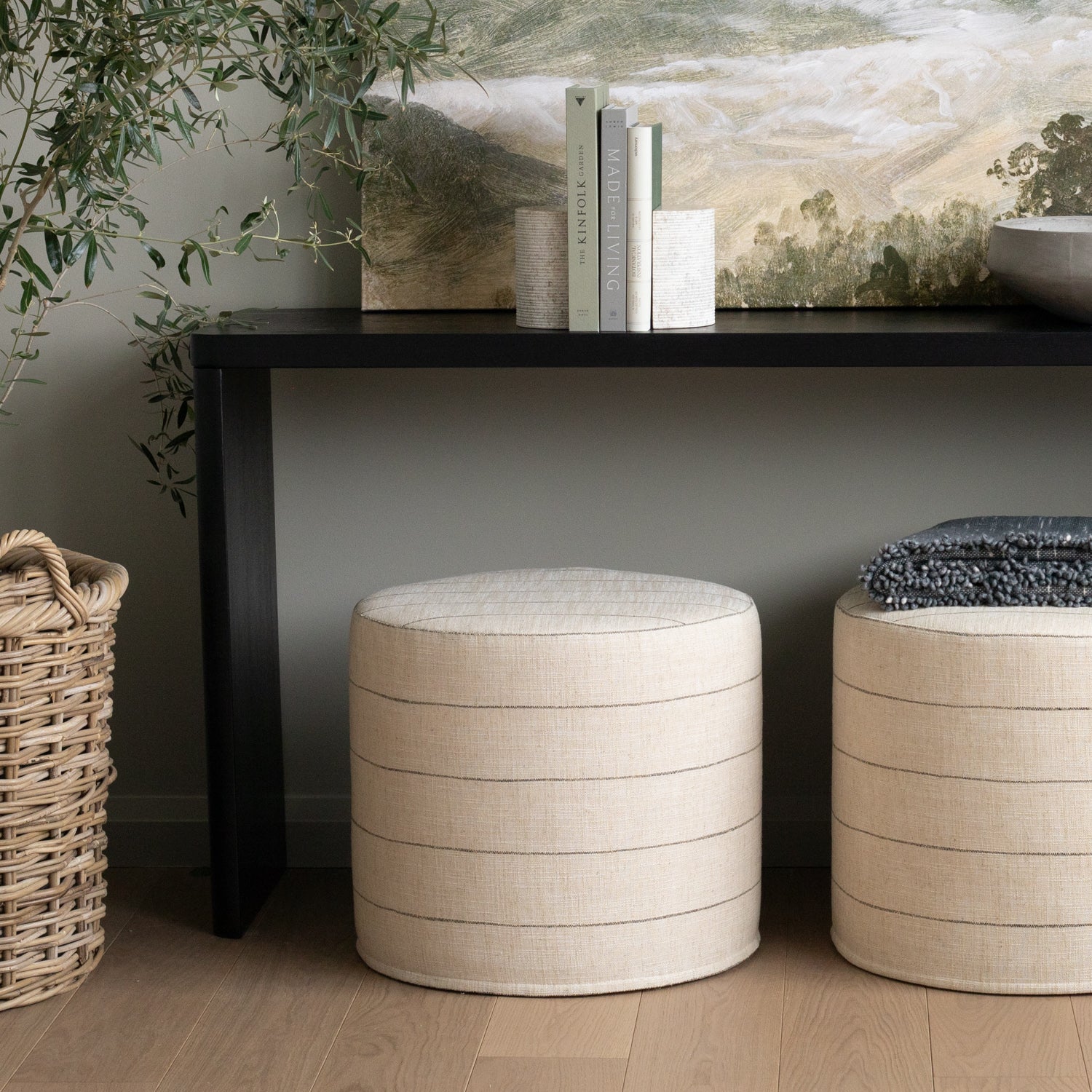 Round striped ottoman top