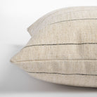 Dunrobin Stripe Pillow, Burlap, a cream with black horizontal stripe pillow : close up side view