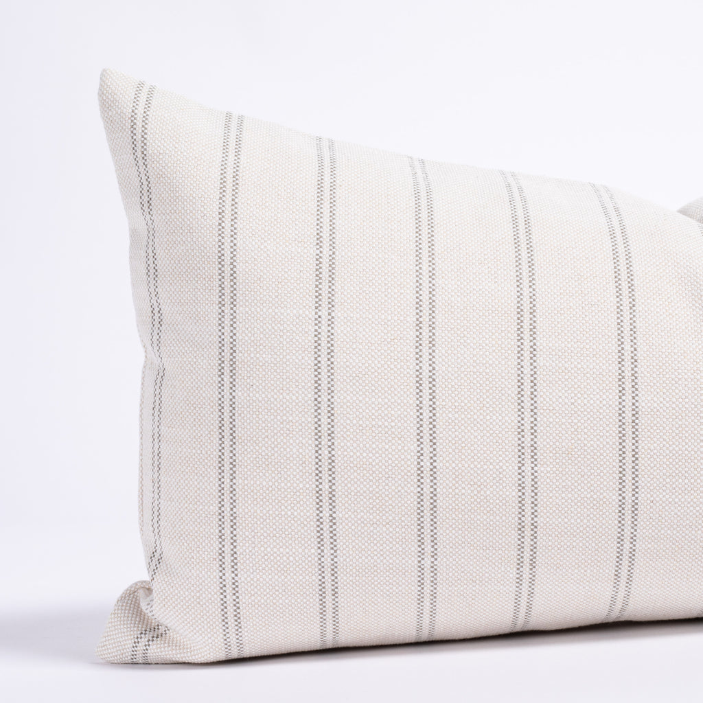 cream and grey vertical stripe lumbar pillow : close up view