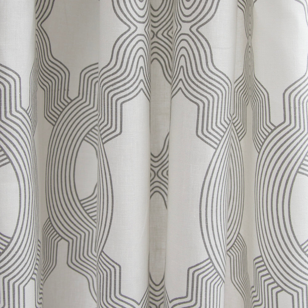 grey and white geometric art deco linen drapery fabric
