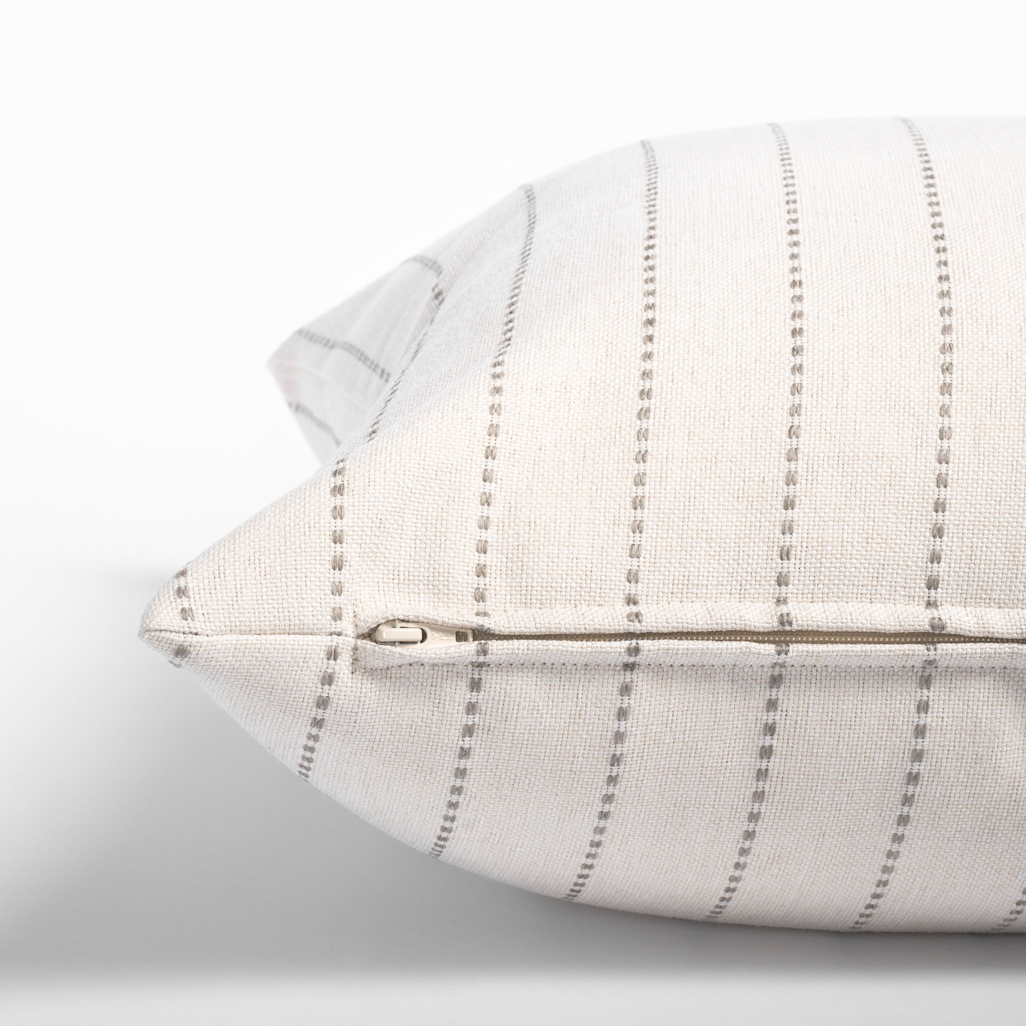 fontana cream and sandy grey stripe pillow : zipper view