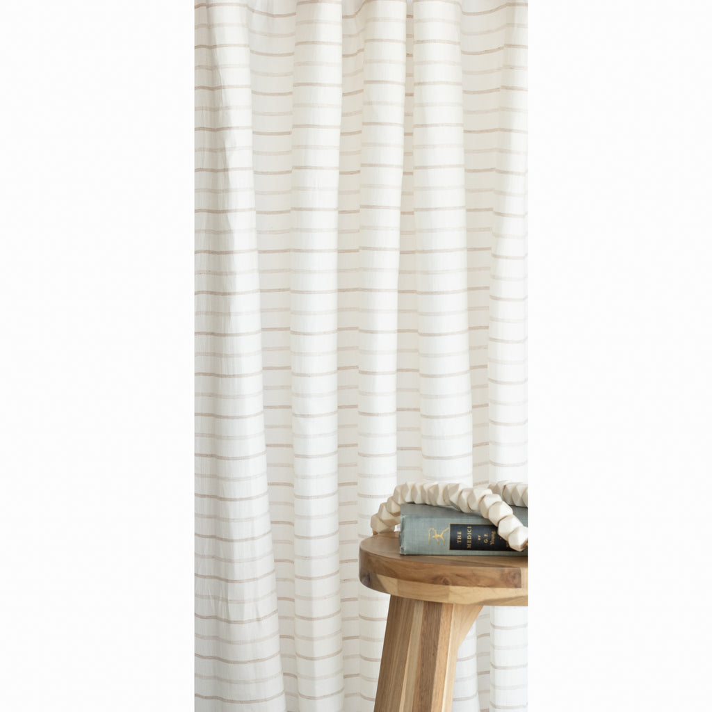 Fraser creamy-white and taupe stripe linen-blend drapery fabric : view 7
