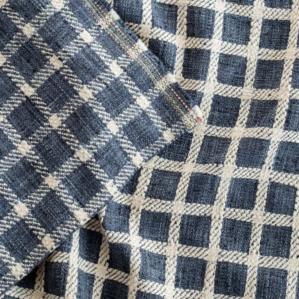 an Indigo blue and cream plaid check fabric
