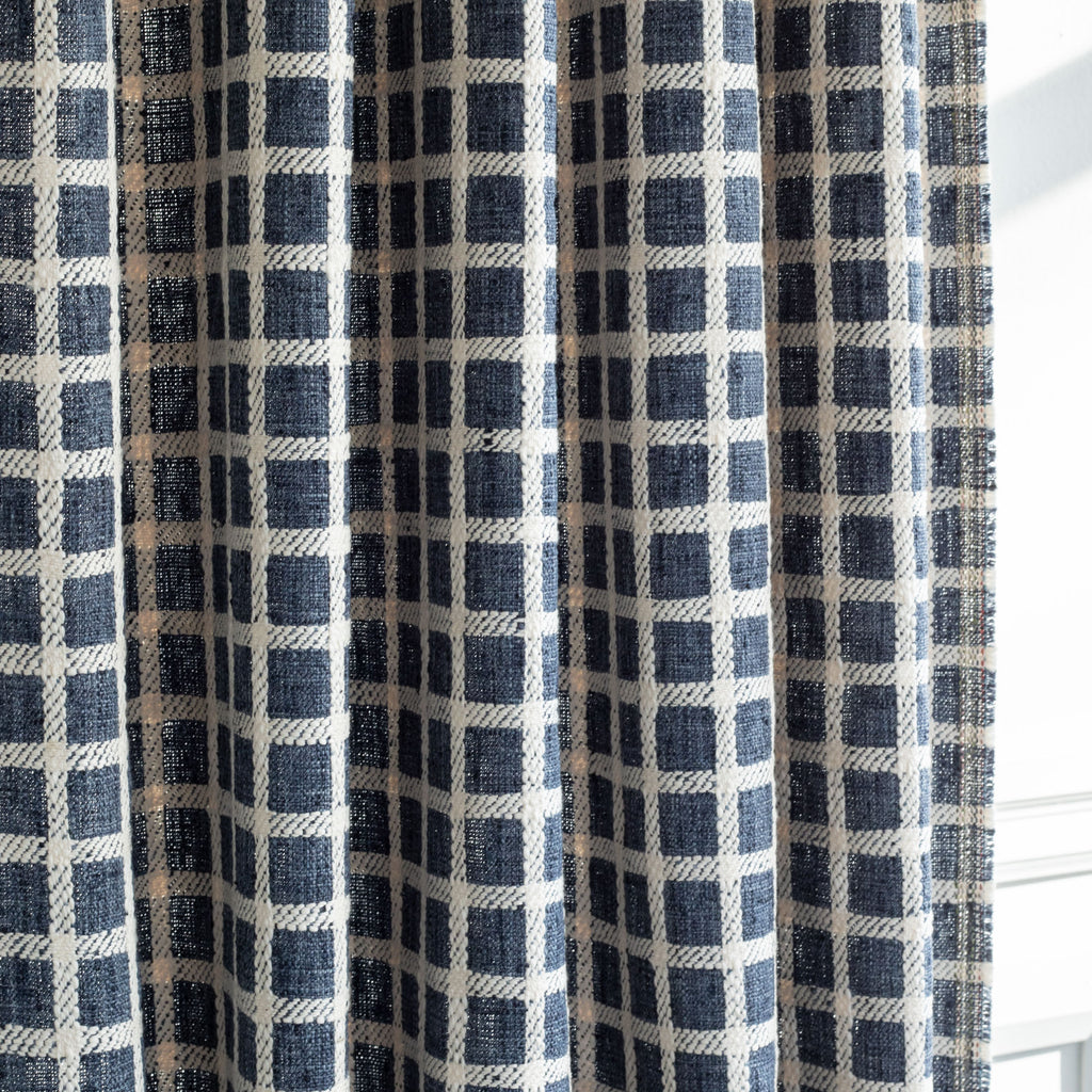 a navy blue and cream windowpane check tonic living fabric