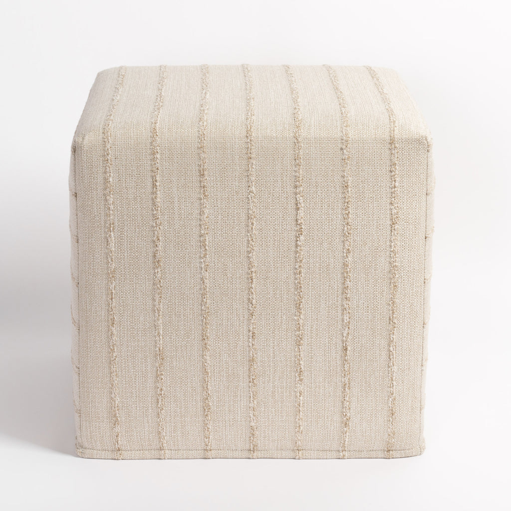 Handlavet 16x16 Cube Ottoman, Raffia: a high performance fabric, creamy straw colour, tonal stripe ottoman : front view