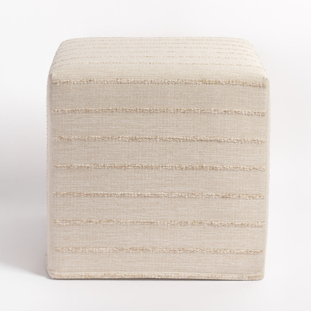 Handlavet 16x16 Cube Ottoman, Raffia: a high performance fabric, creamy straw colour, tonal stripe ottoman : side view