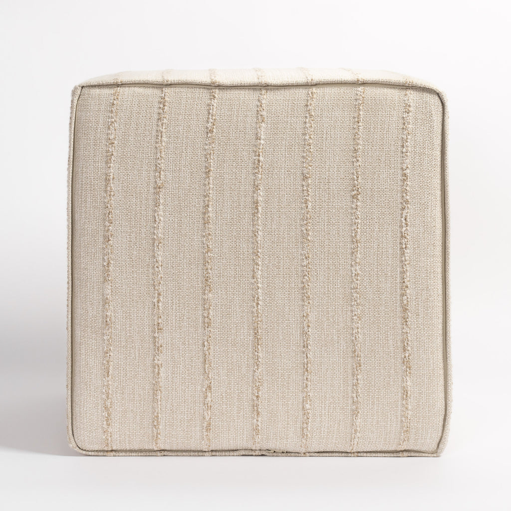 Handlavet 16x16 Cube Ottoman, Raffia: a high performance fabric, creamy straw colour, tonal stripe ottoman : bottom view