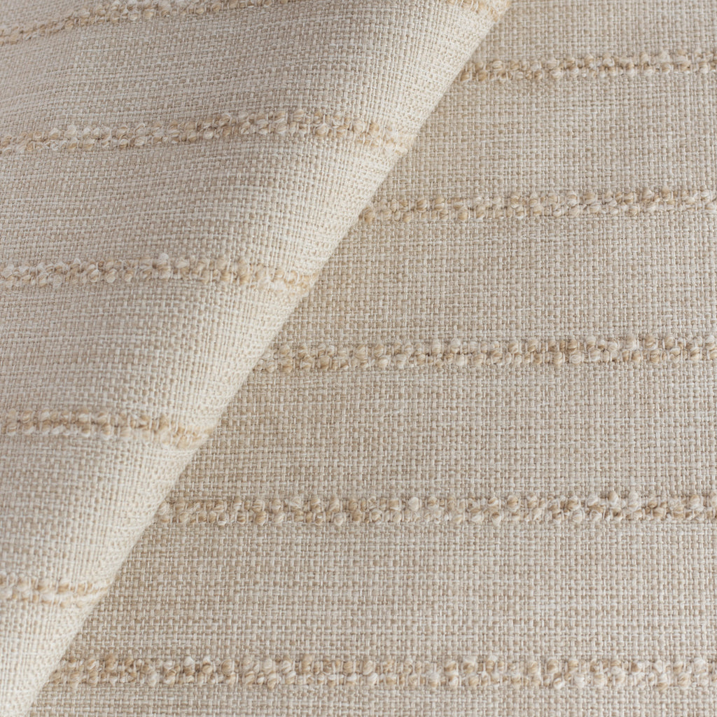 a warm creamy straw toned upholstery fabric with a chunky tonal stripe