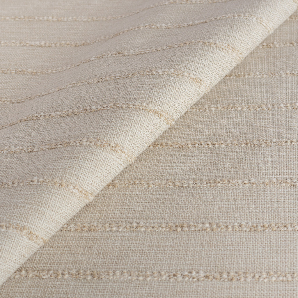 a cream colour tonal horizontal textured stripe performance upholstery fabric
