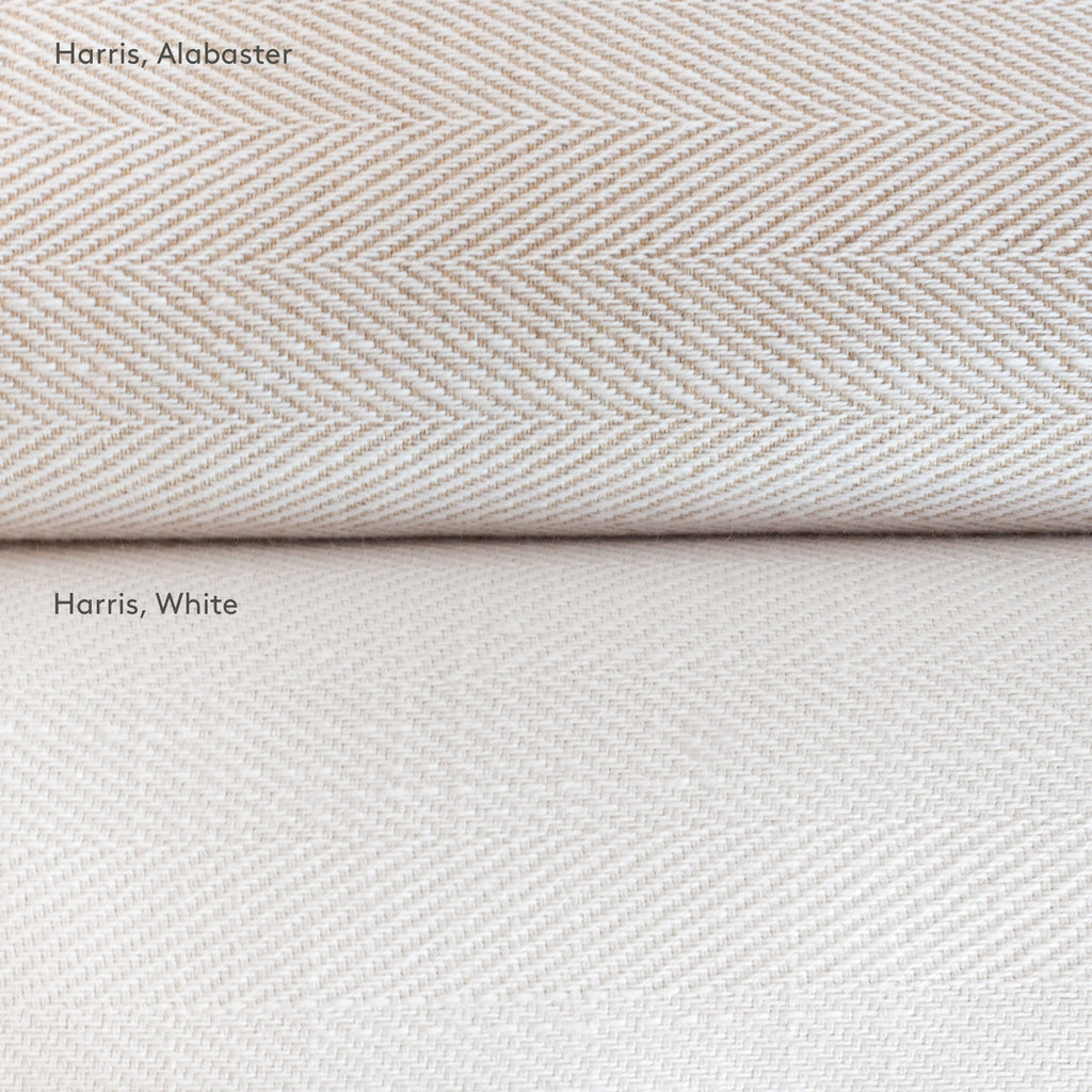 Harris White and Harris Alabaster : neutral herringbone pattern performance upholstery fabric from Tonic Living