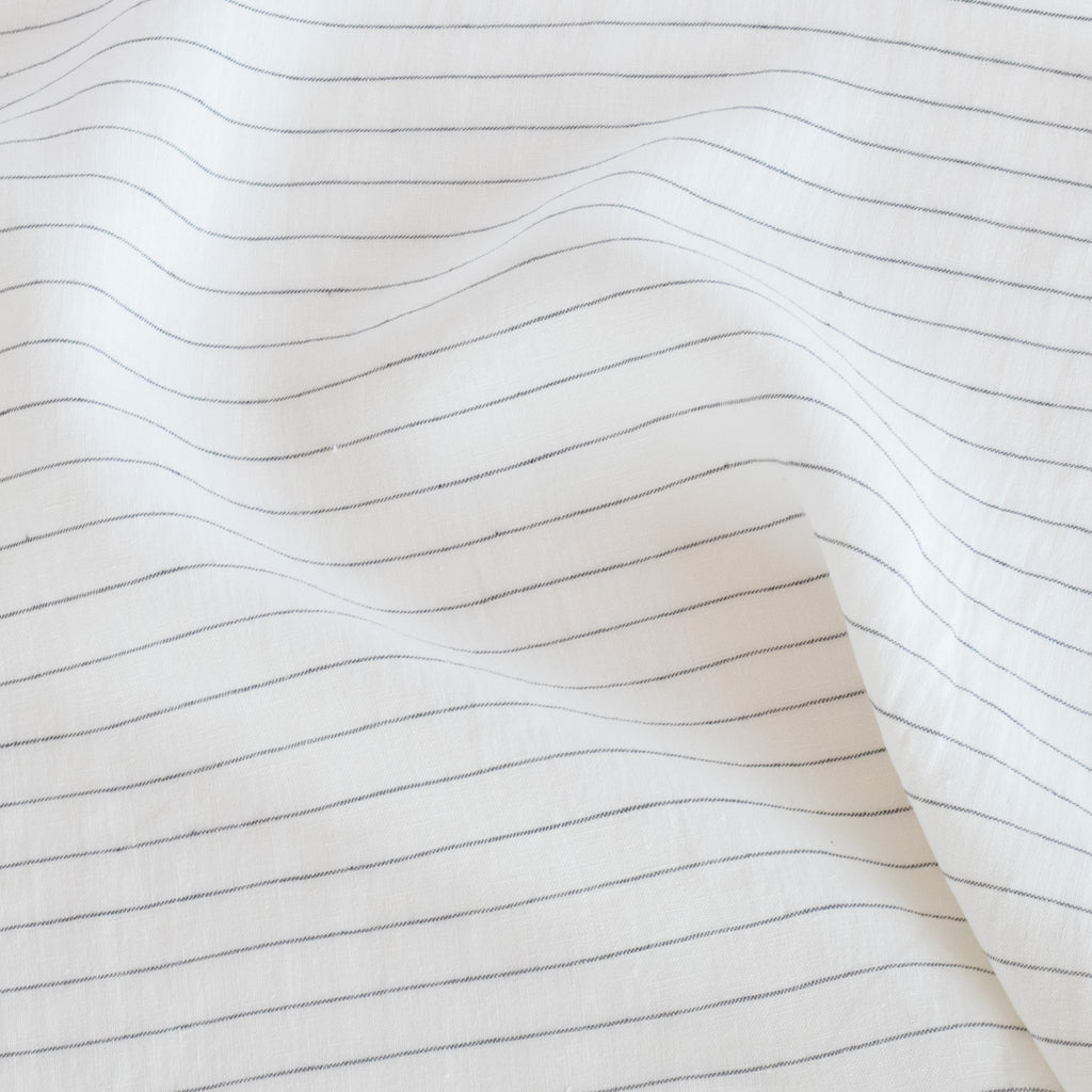 Hudson cream white and black stripe linen blend drapery fabric : view 6