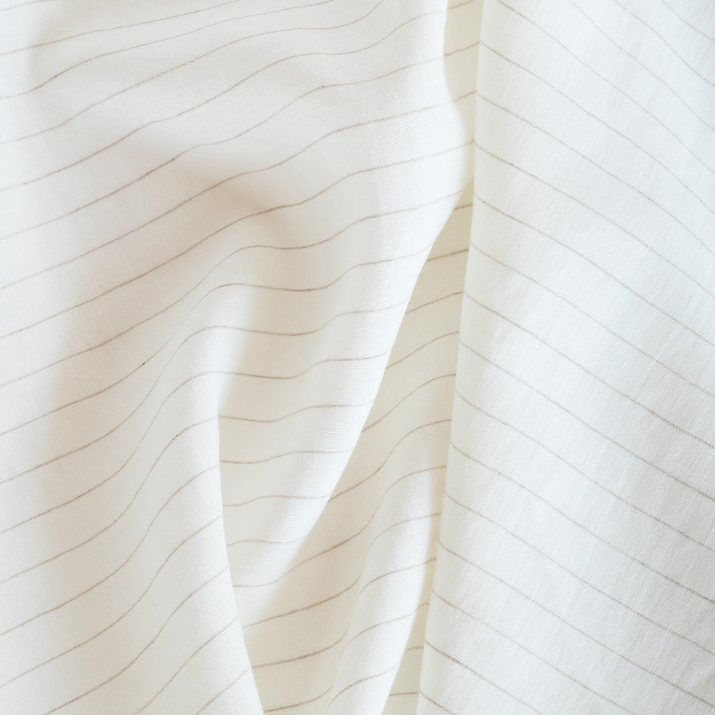 Hudson cream white and taupe stripe linen blend drapery fabric : view 4