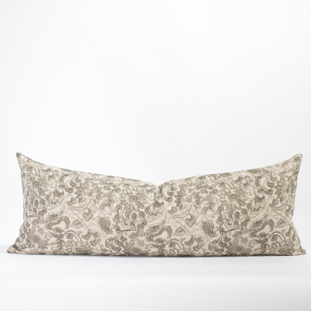 a 16x42 grey swirling floral vine print bed bolster pillow