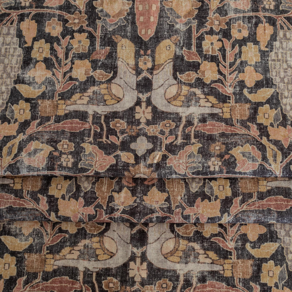 Kalida Walnut earth toned vintage tapestry bird print home decor fabric