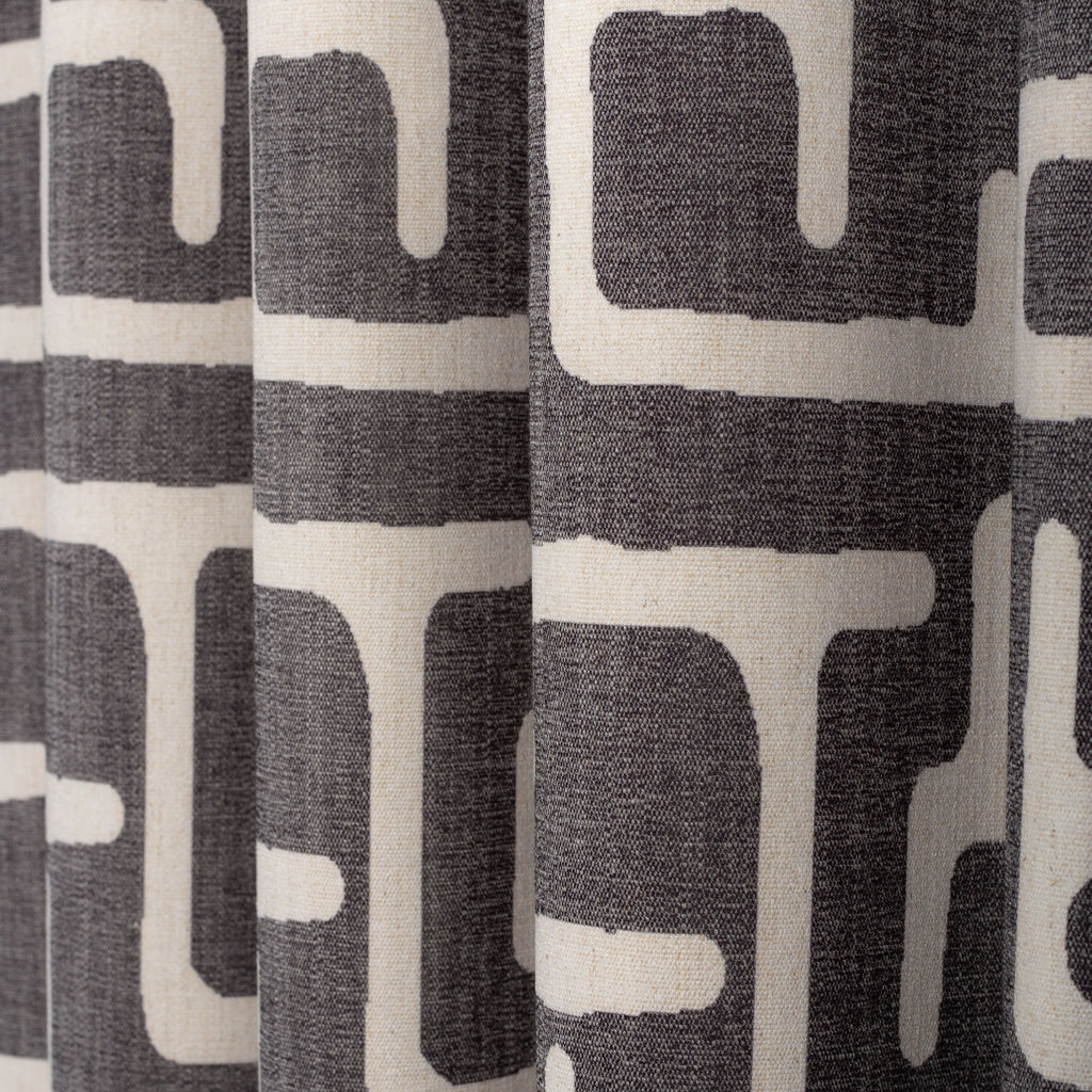 dark grey and sand beige graphic block print fabric