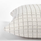 Keely Check Birch, a cream and greige windowpane check pillow : close up side view