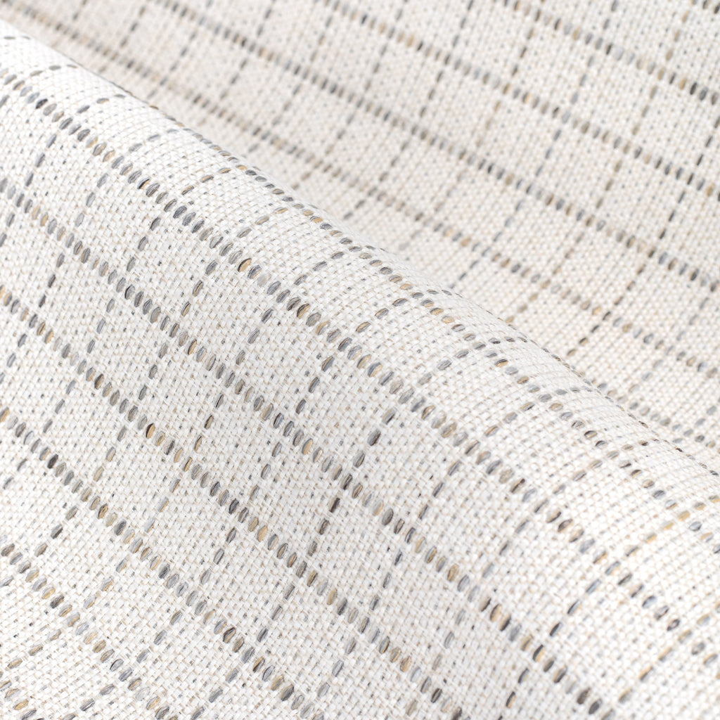 Keely Check Birch, a cream and greige texture stitched windowpane pattern upholstery fabric : view 3 close up
