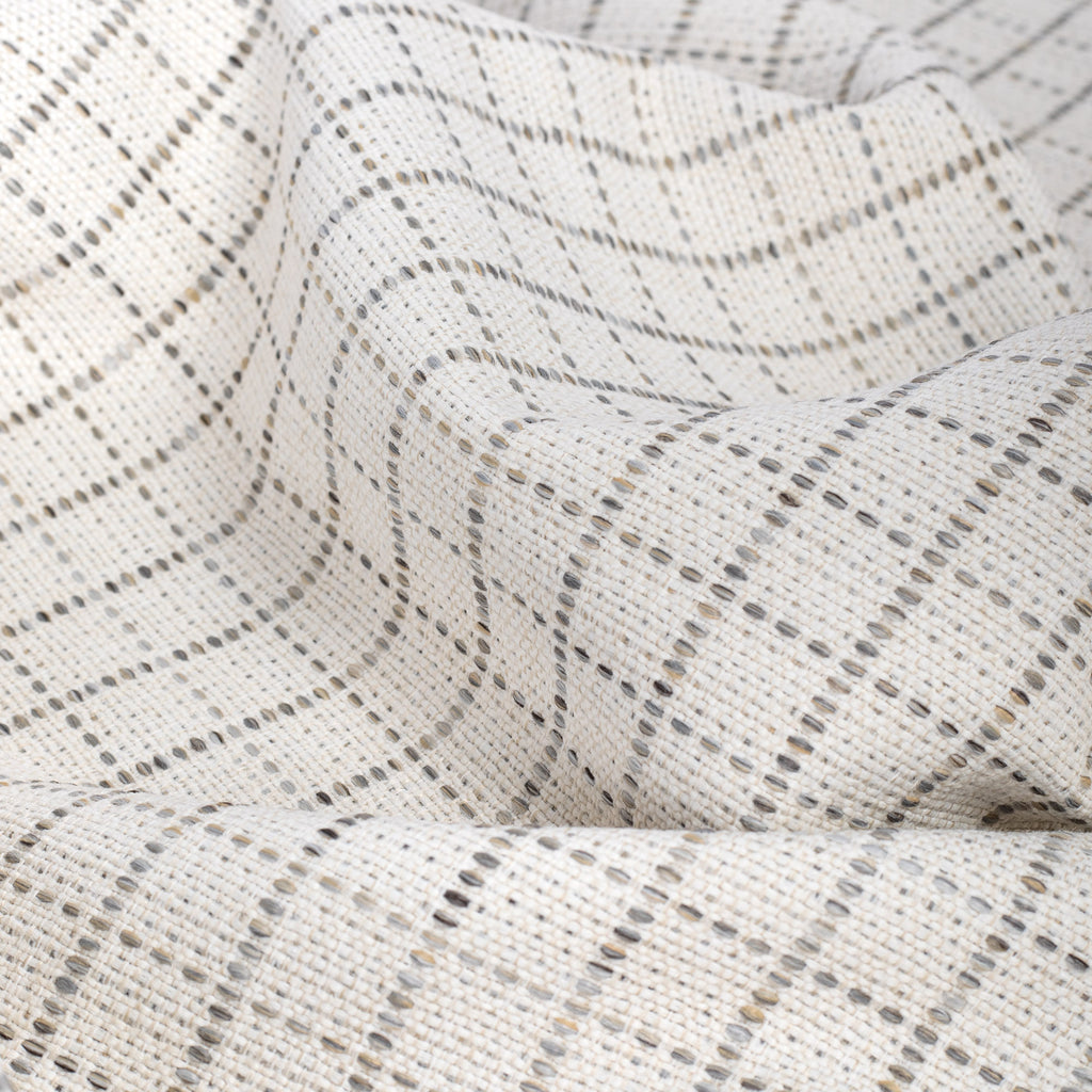 Keely Check Birch, a cream and greige texture stitched windowpane pattern upholstery fabric from Tonic Living
