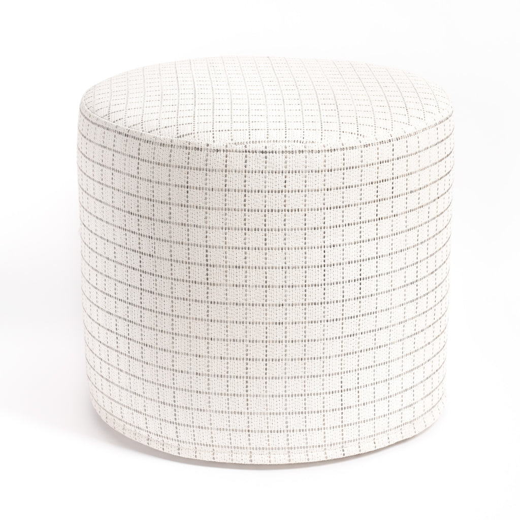 Keely Check 18x16 Round Ottoman, Birch