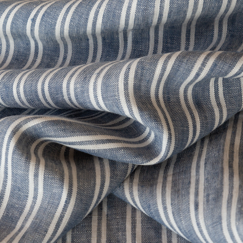 Lita blue and white stripe linen fabric from Tonic Living