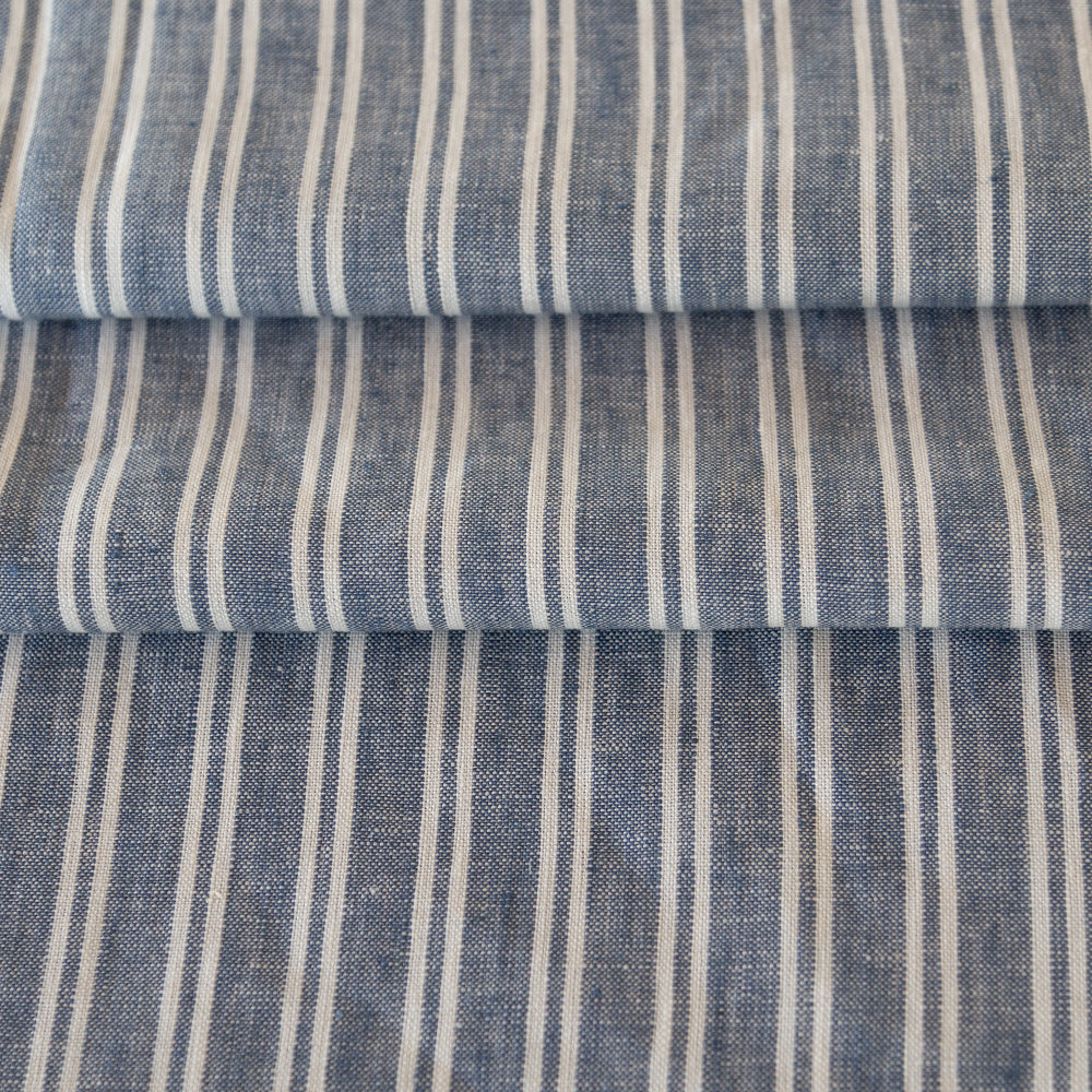 Lita Stripe Linen, French Blue + White