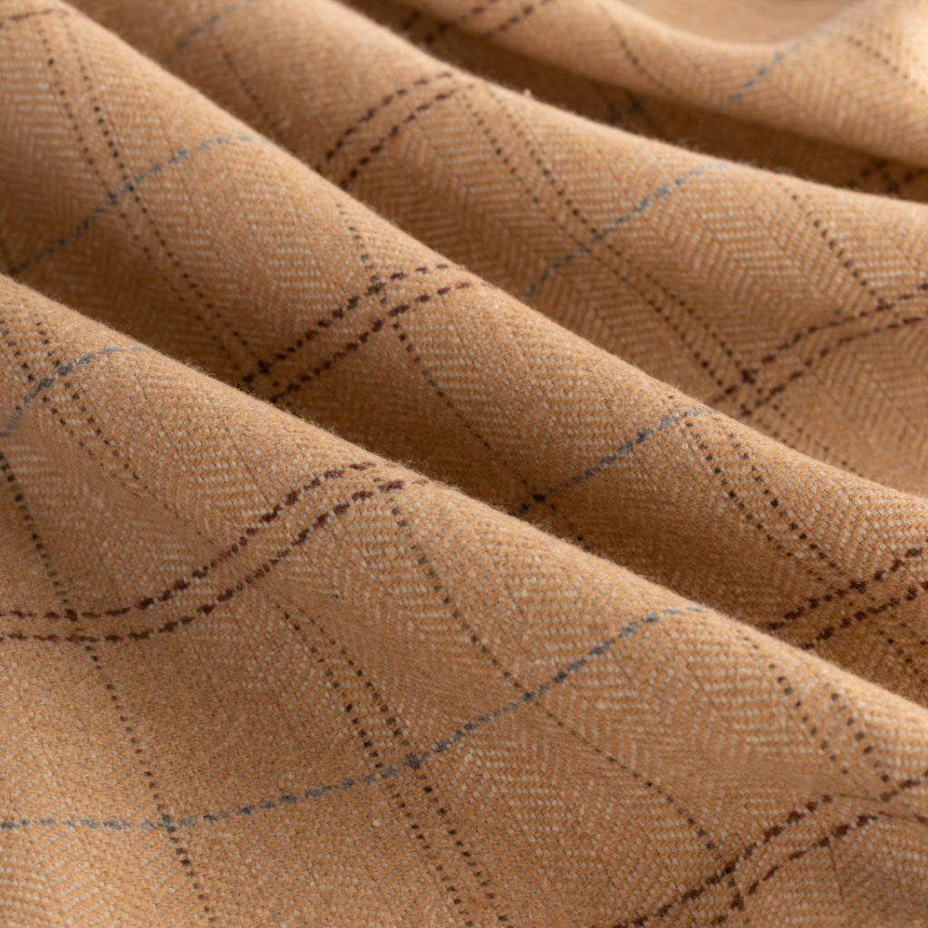 Lundie Plaid Camel, an earthy camel with fine brown and blue lines plaid pattern home decor fabric : view 3